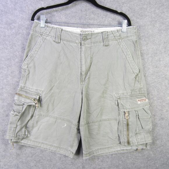 Aeropostale Cargo Shorts Mens 33 Olive Gray Authentic Cargos Cotton Pockets - Picture 1 of 9